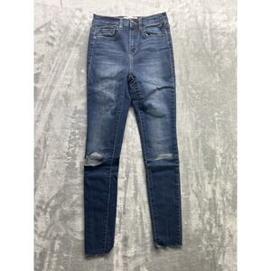 Mudd Jeans High Rise Legging  Womens Sz 3 Blue Stretch Denim Whiskered Faded